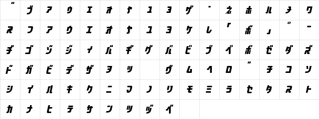 aquasky 2.0KAT Italic  glyph index