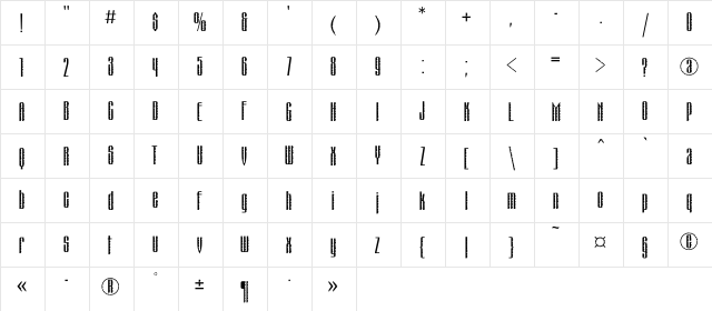 MontblancWindC Regular  glyph index