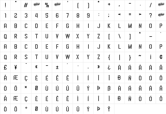 Airborne 86 Stencil Regular  glyph index