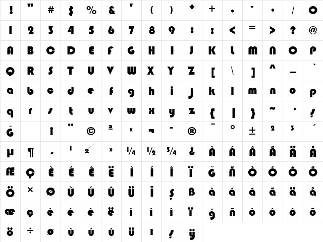 Blippo Heavy  glyph index