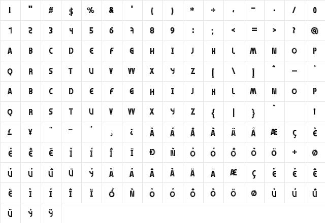 Brisquet Regular  glyph index