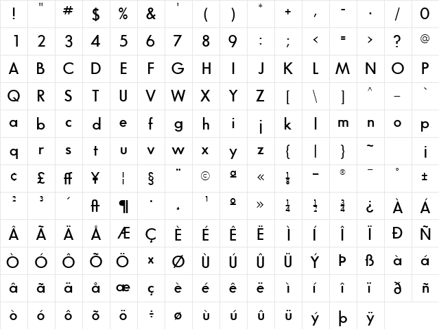 BouganSSK SemiBold  glyph index