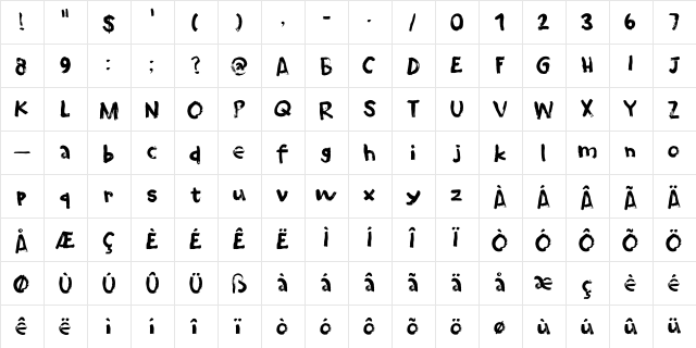 Umbrella Man DEMO Regular  glyph index