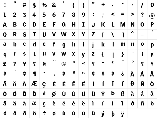 Griffith Gothic Black Regular  glyph index