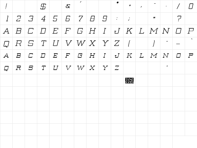 Creenay Bold Italic  glyph index