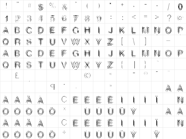 ThinMan-Drunk Roman  glyph index