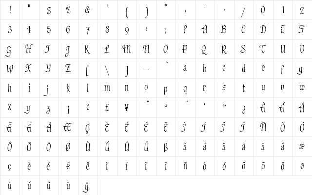 HadfieldEF Regular  glyph index