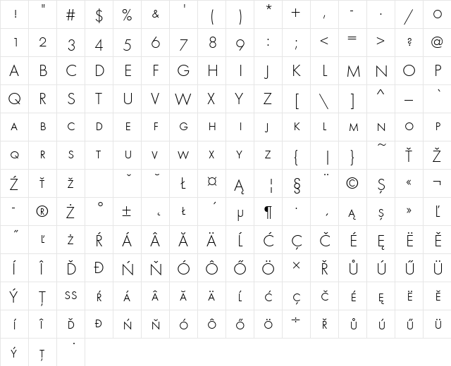 FuturaSCTEELig Regular  glyph index