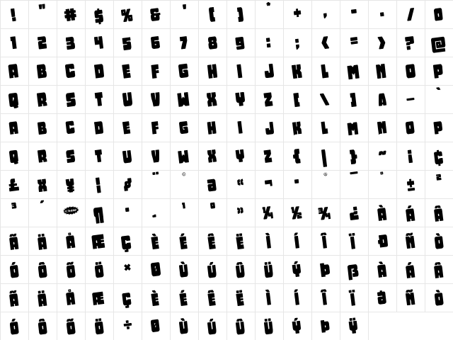 Opus Mundi Rotated Regular  glyph index