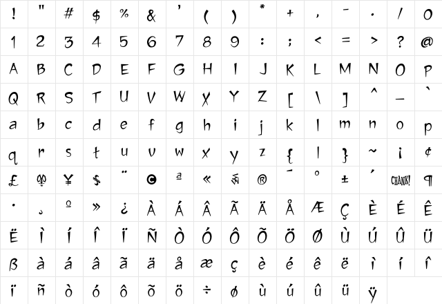 Jawbox Regular  glyph index