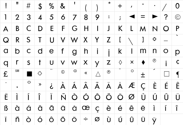 CgFuturaMaxi Medium  glyph index