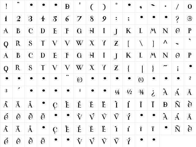 Universitas Studii Salamantini Regular  glyph index