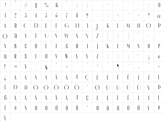 MADE Cannes Regular  glyph index