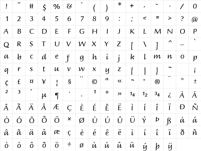 Briem Script Std Regular  glyph index