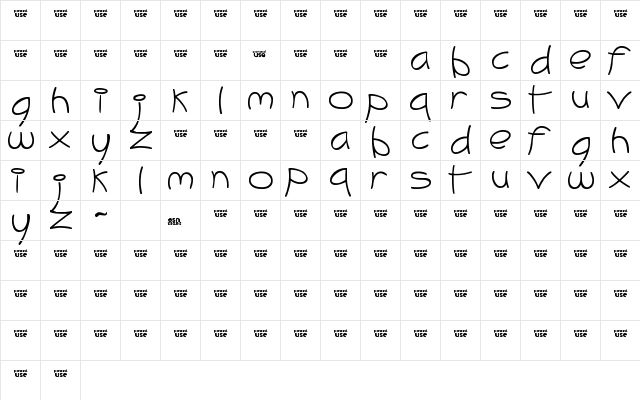 Meli Brush Regular  glyph index