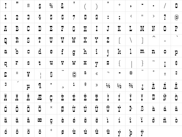 Smokum Regular  glyph index