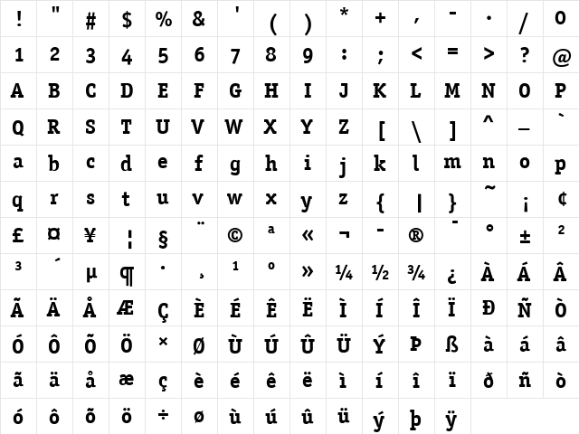 OfficinaSerITC Bold  glyph index