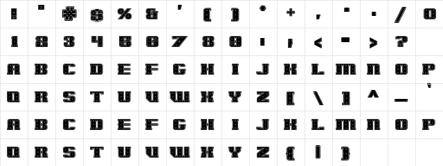 IronCladBoltedRaised Regular  glyph index
