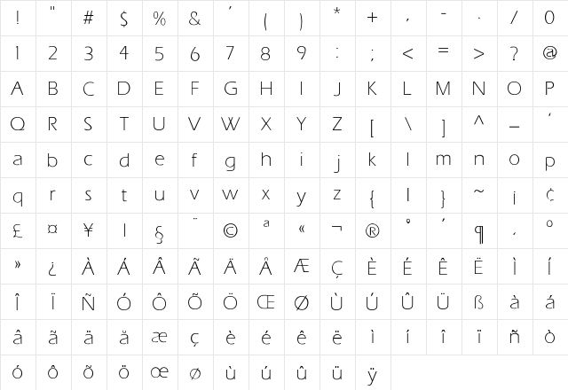 Tili-Light-Light Regular  glyph index