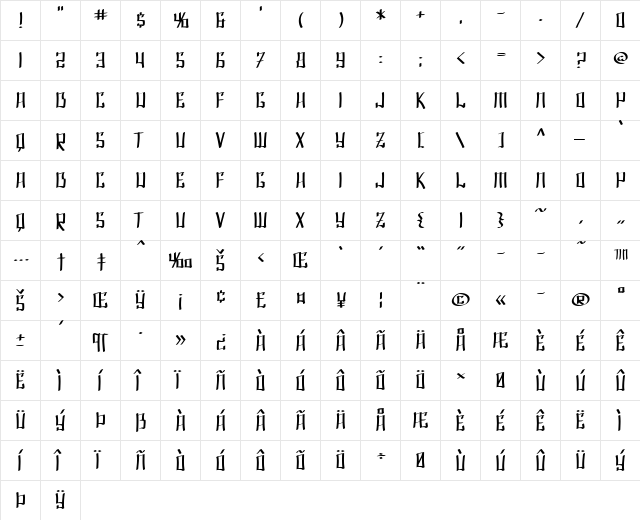 SF Shai Fontai Extended Regular  glyph index