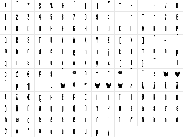 Pakt Condensed Black  glyph index