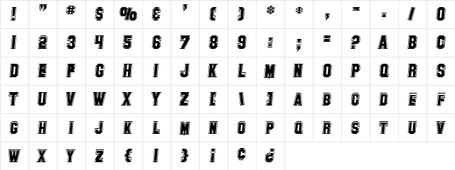 SF Collegiate Italic  glyph index