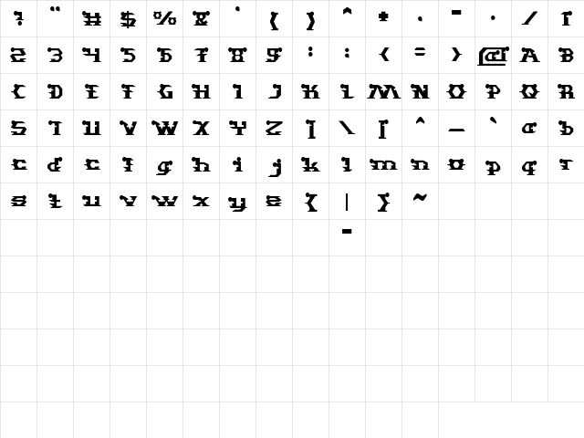 STARGAZER-Light Regular  glyph index