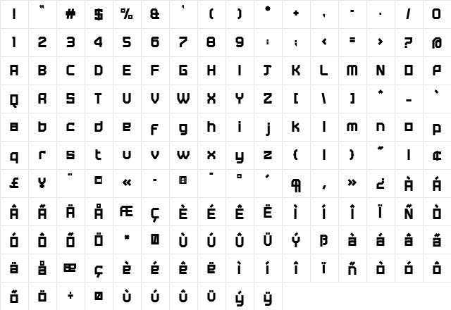 Tremble Bold  glyph index