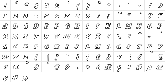 NarlyOutline Regular  glyph index