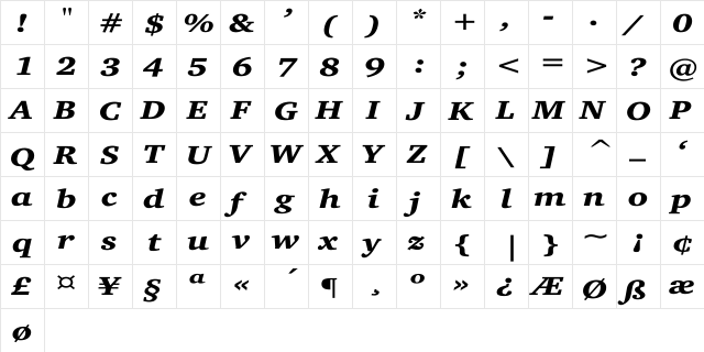 Charter Wd Regular  glyph index