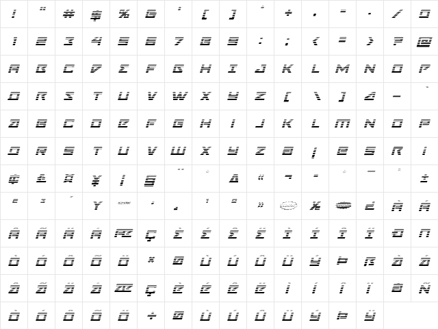 Navy Cadet Gradient Italic Italic  glyph index