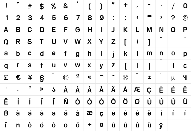 AndreasBecker Regular  glyph index