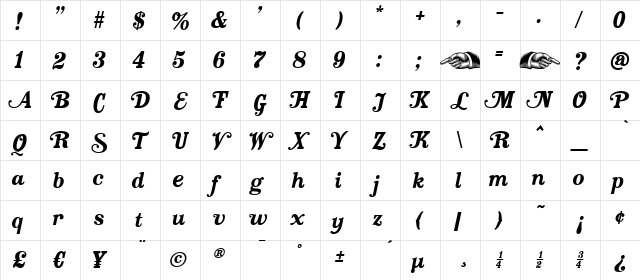 Country Western Swing Black Regular  glyph index