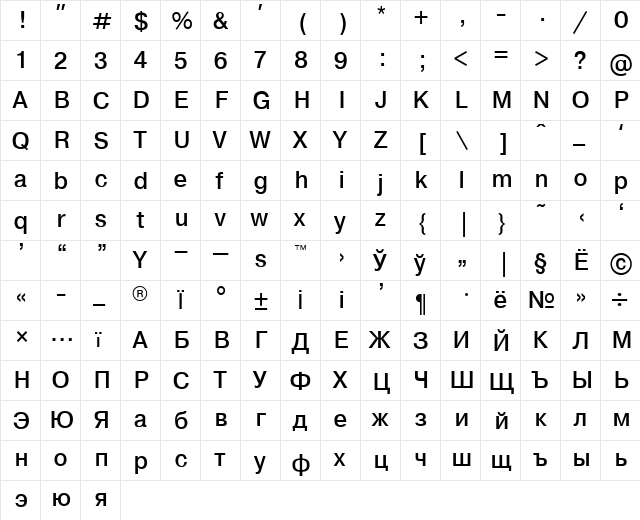 Enciclopaedia Plain  glyph index