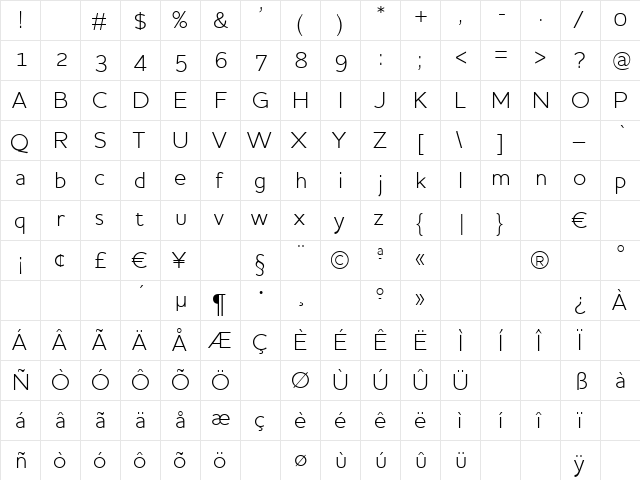 HouschkaAltLight Regular  glyph index