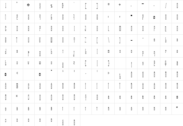 Marbellya Condensed Outline Bold  glyph index