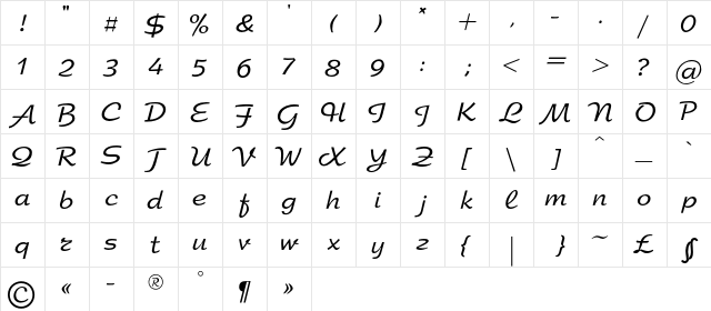 Arbat Regular  glyph index