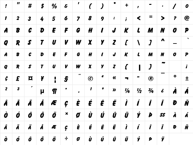 Balloon Becker Caps Ext bold Regular  glyph index