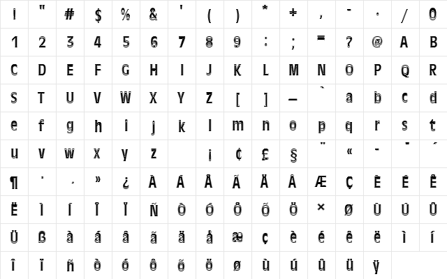 AntiqueOliTRegConIn1 Regular  glyph index