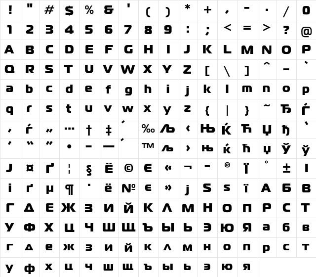 MagistralBlackC Regular  glyph index