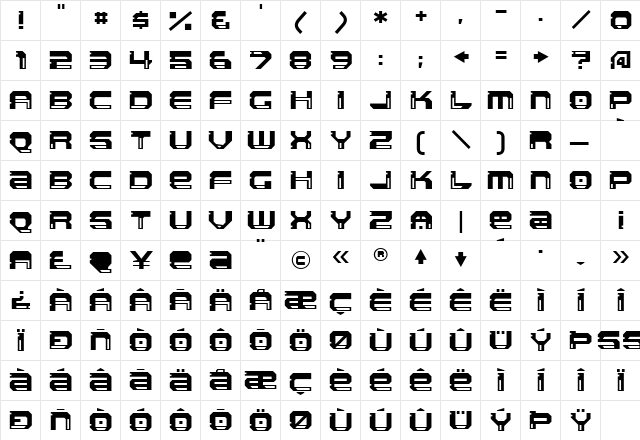 Llandru Regular  glyph index