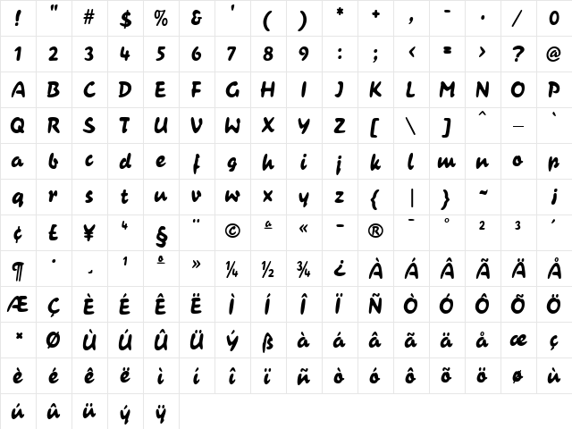 Casual Contact MF Regular  glyph index