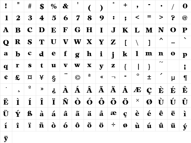 AdroitURWTExtBol Regular  glyph index