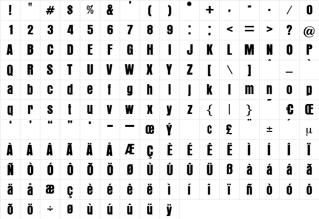 Ostara Regular  glyph index
