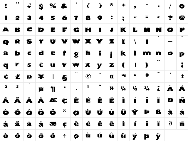 Chilled Regular  glyph index