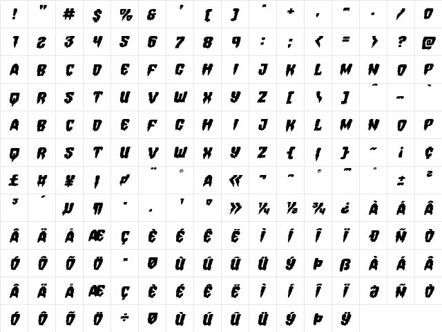 Hemogoblin Expanded Italic Expanded Italic  glyph index