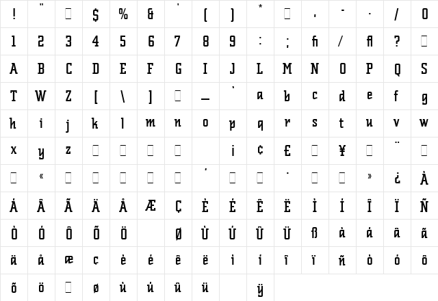 Scriptek LET Plain  glyph index