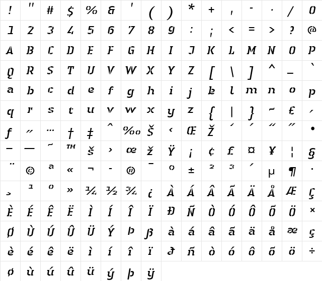 LTAuthenticStencil Regular  glyph index