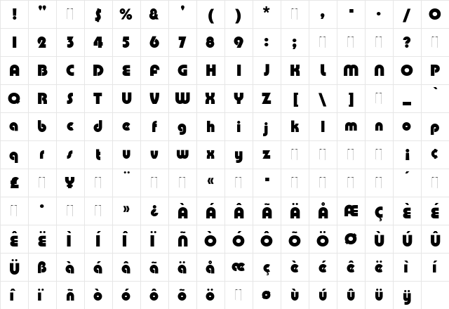 Pump Regular  glyph index