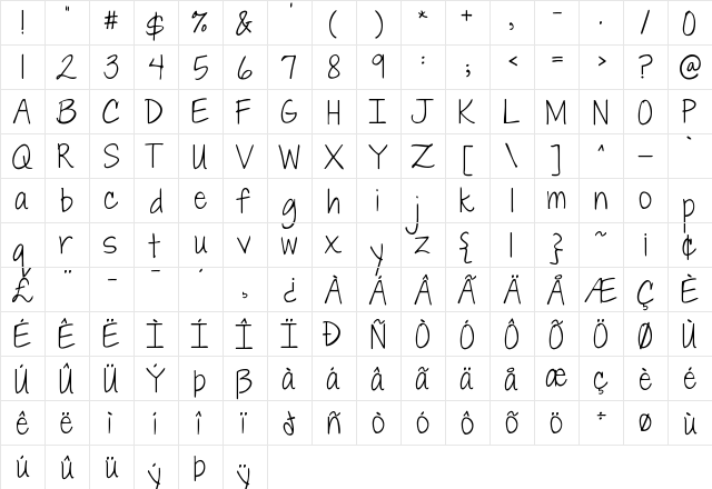 Janda Everyday Casual Regular  glyph index